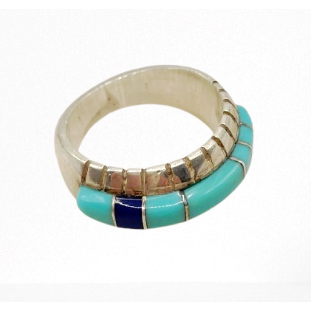 Vintage Sterling Silver Turquoise & Lapis Lazuli Ring 7.75"